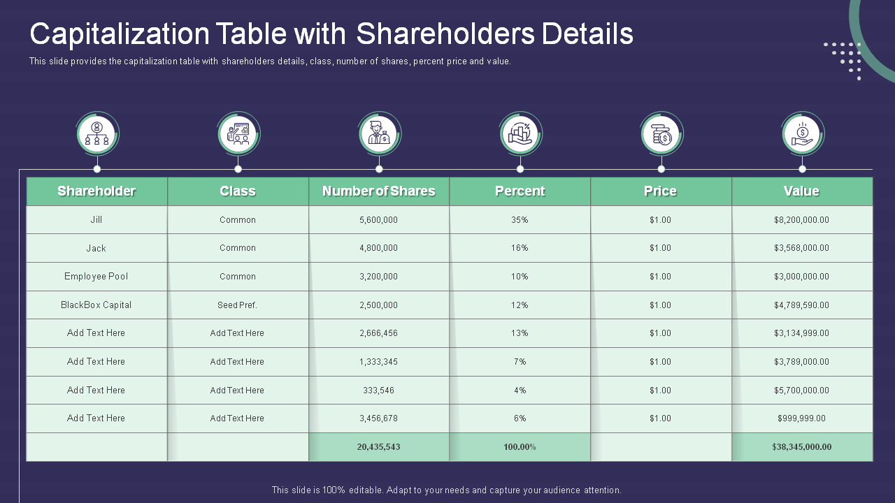 Capitalization Table with Shareholders Details