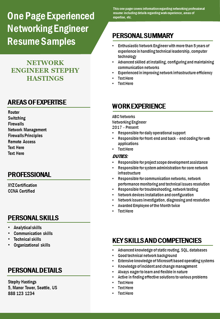 One page experienced networking engineer resume