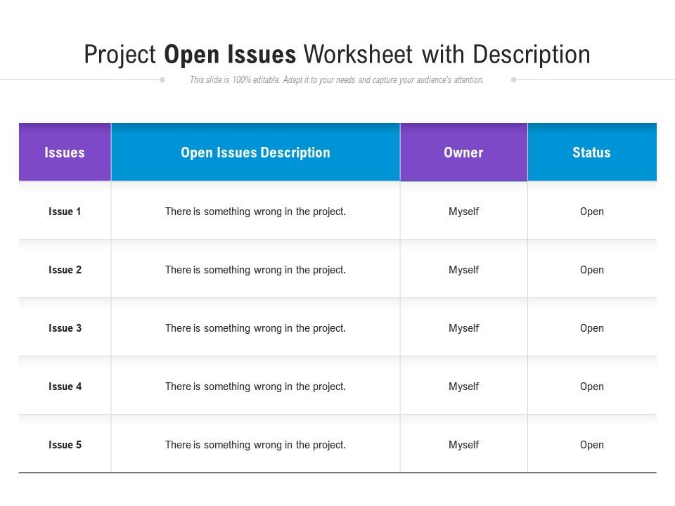 Open Issues Project Worksheet PowerPoint Theme