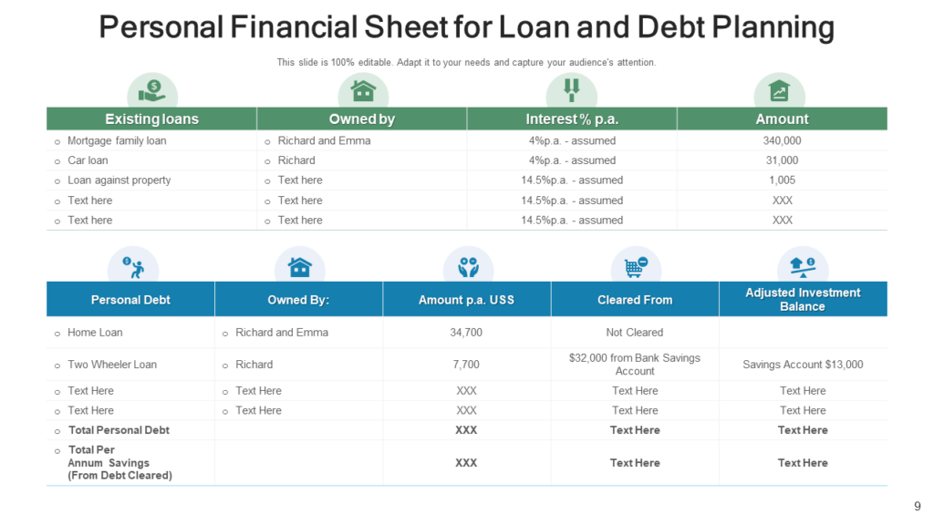 Personal Financial Sheet for Loan and Debt Planning