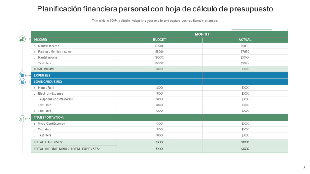 Planificación financiera personal con hoja de cálculo de presupuesto