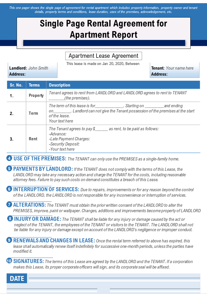 Single page rental agreement for apartment report