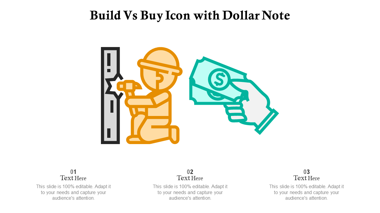 Build vs buy icon with dollar note PPT