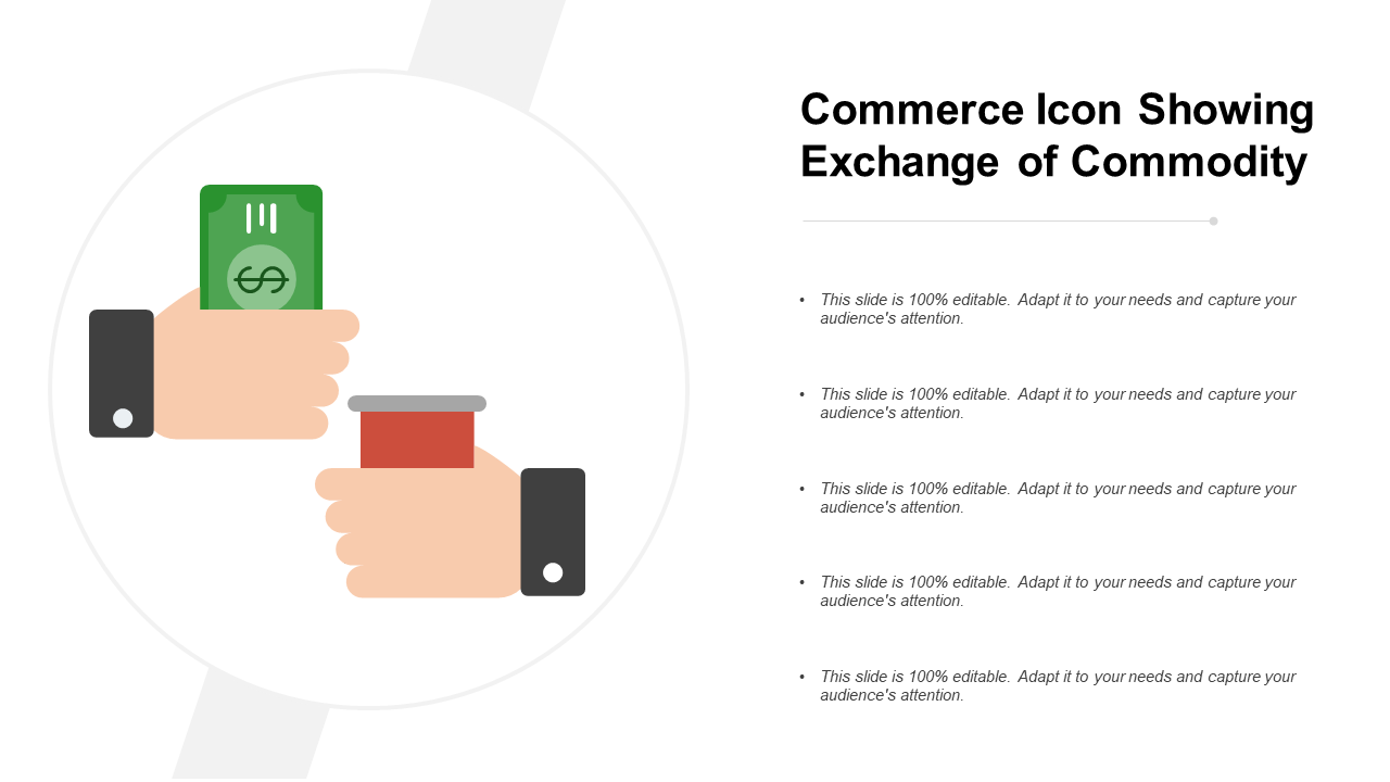 Commerce icon showing exchange of commodity PPT