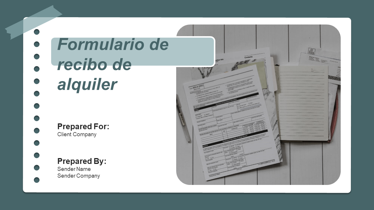 Diapositivas de presentación de PowerPoint de formulario de recibo de alquiler