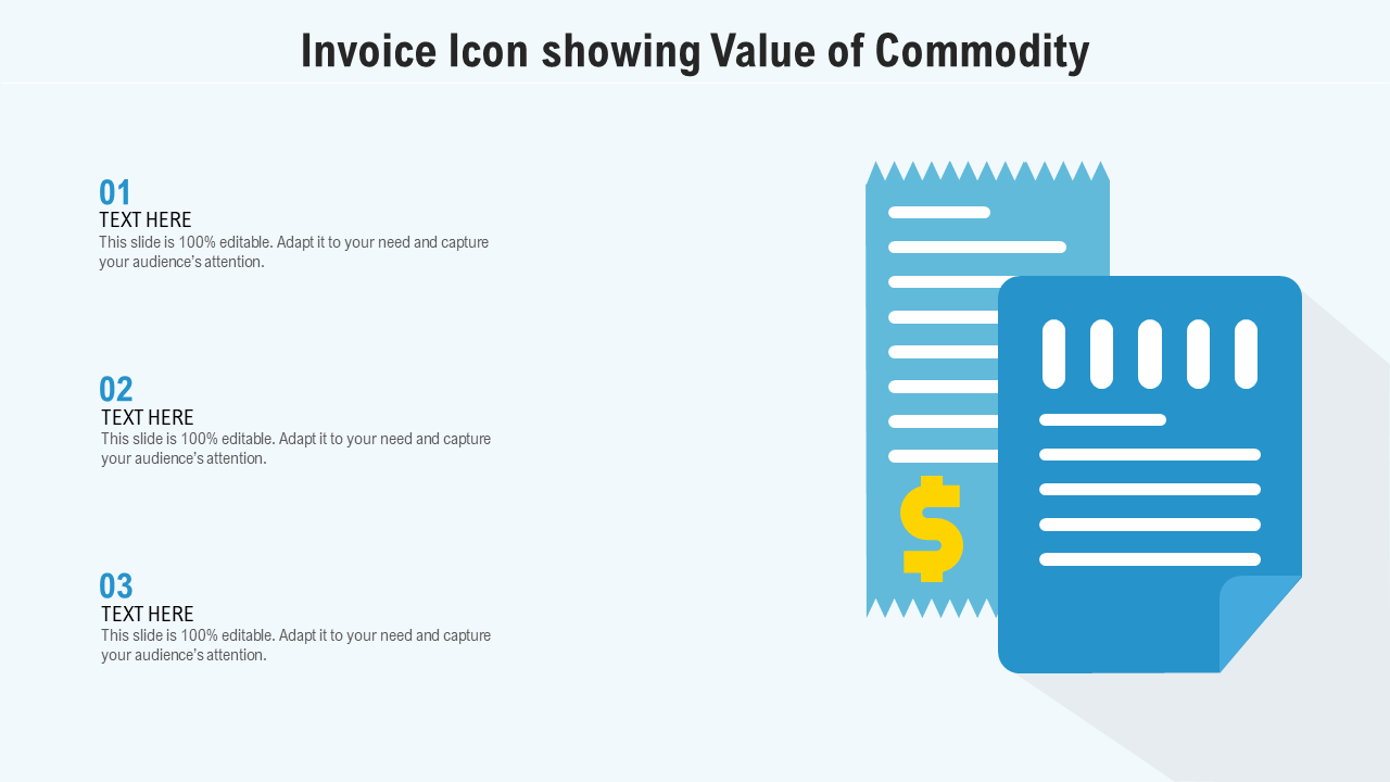 Invoice icon showing value of commodity PPT