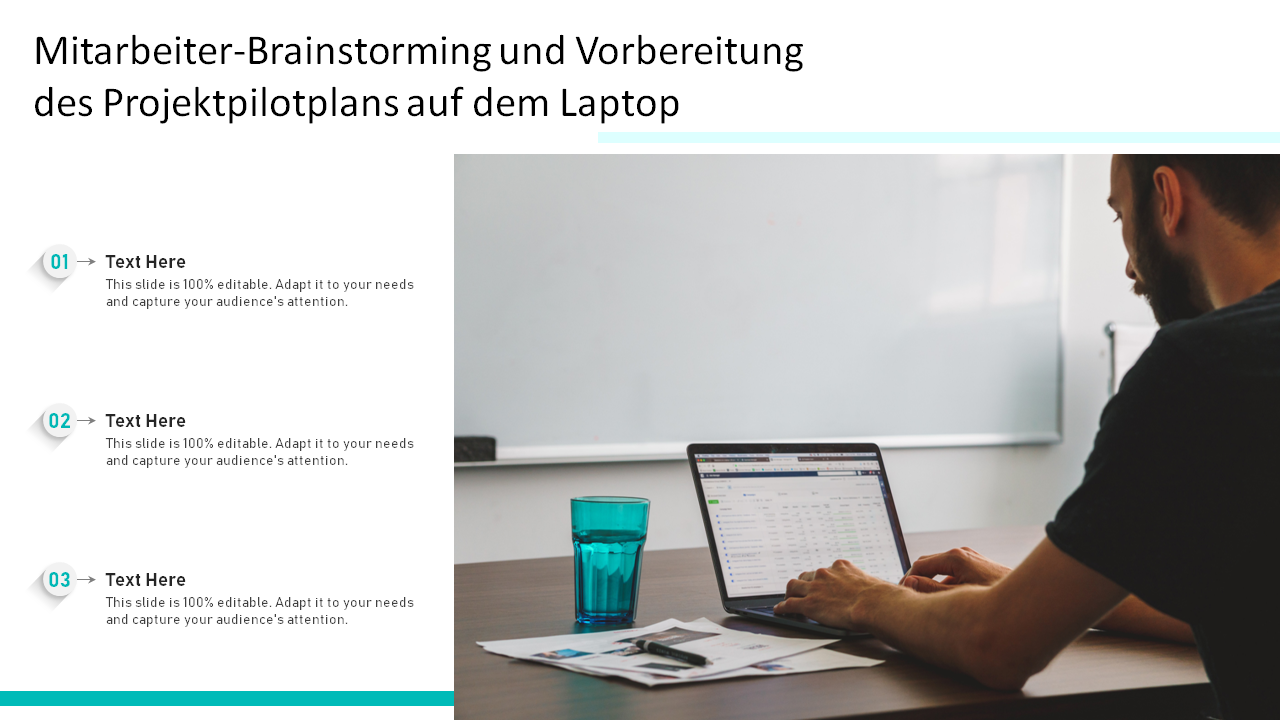 Mitarbeiter-Brainstorming und Vorbereitung des Projektpilotplans auf dem Laptop