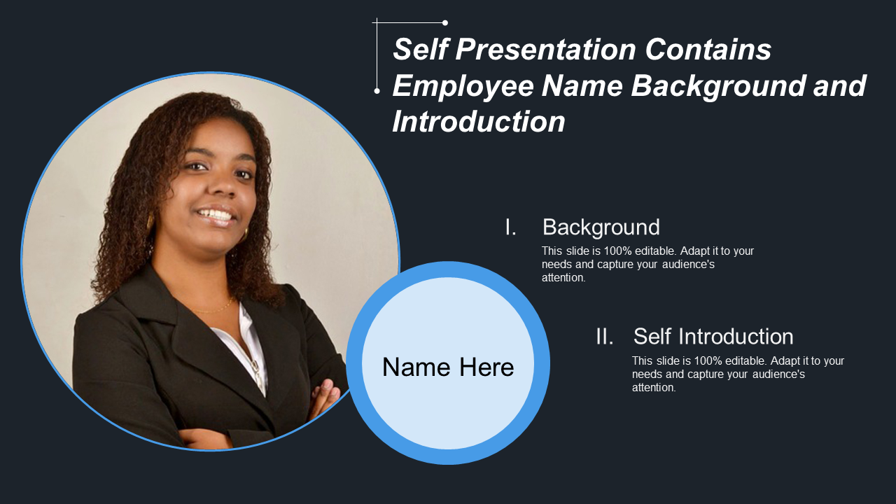 Self presentation contains employee name background and introduction
