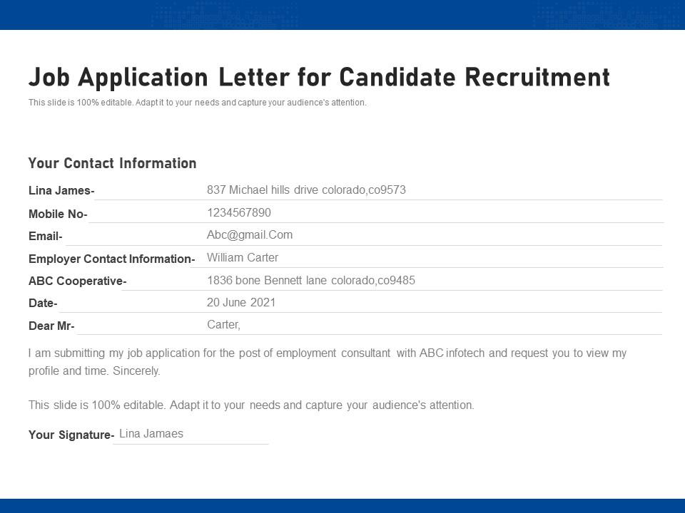 Job Application Letter for Candidate PPT Slide