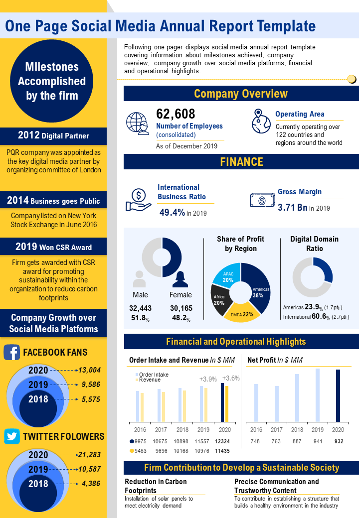 One Page Social Media Annual Report Template Presentation Report Infographic PPT PDF Document