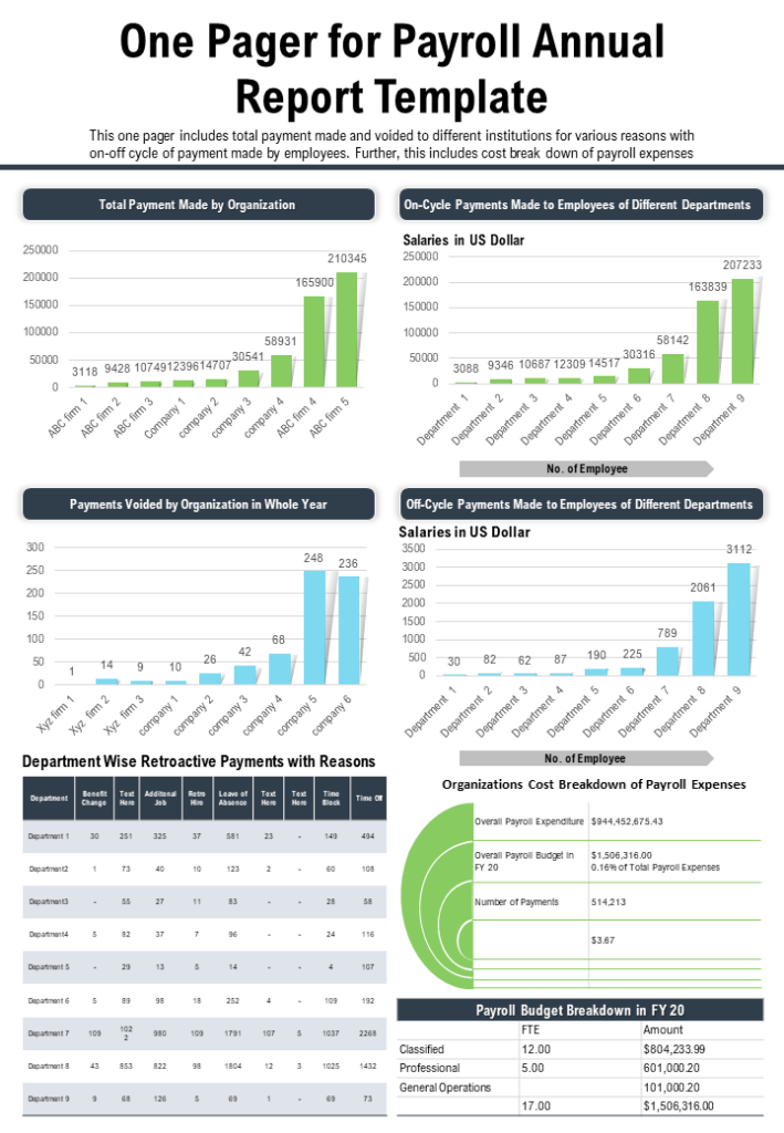 One-pager Payroll Annual Report PPT Templates
