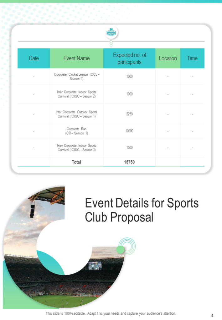 Sports Club Event Details PPT Template