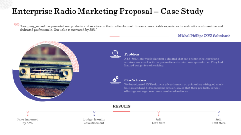 Enterprise radio marketing proposal case study ppt powerpoint summary designs