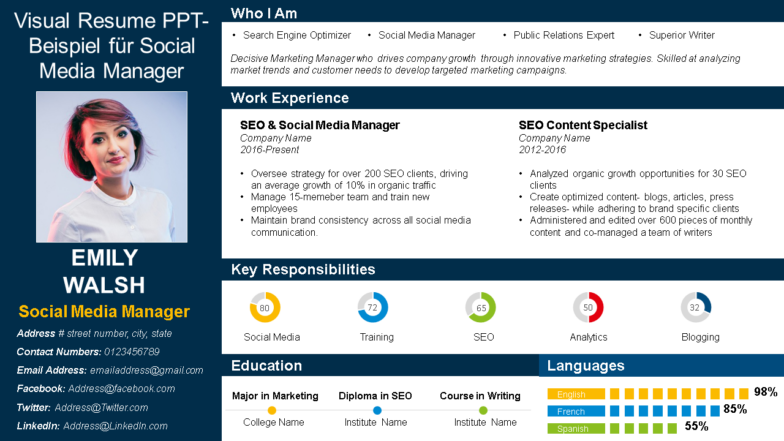 Visual Resume ppt-Beispiel für Social Media Manager wd 