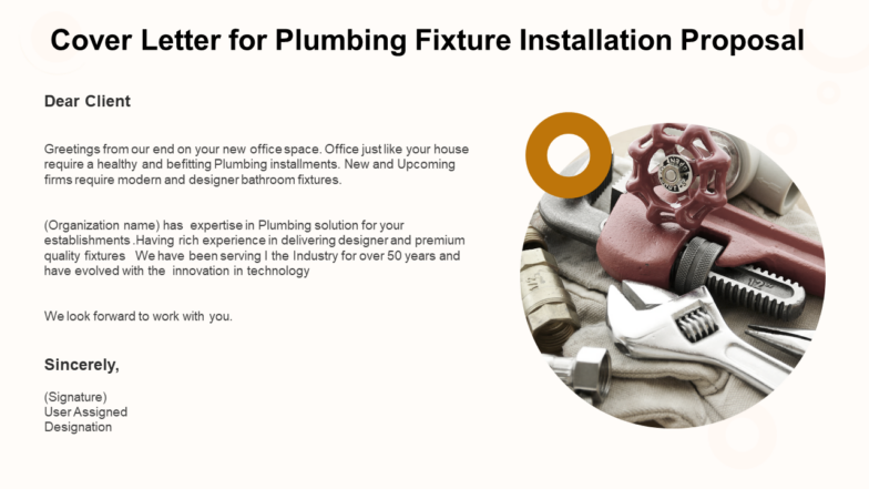 Cover letter for plumbing fixture installation proposal ppt template