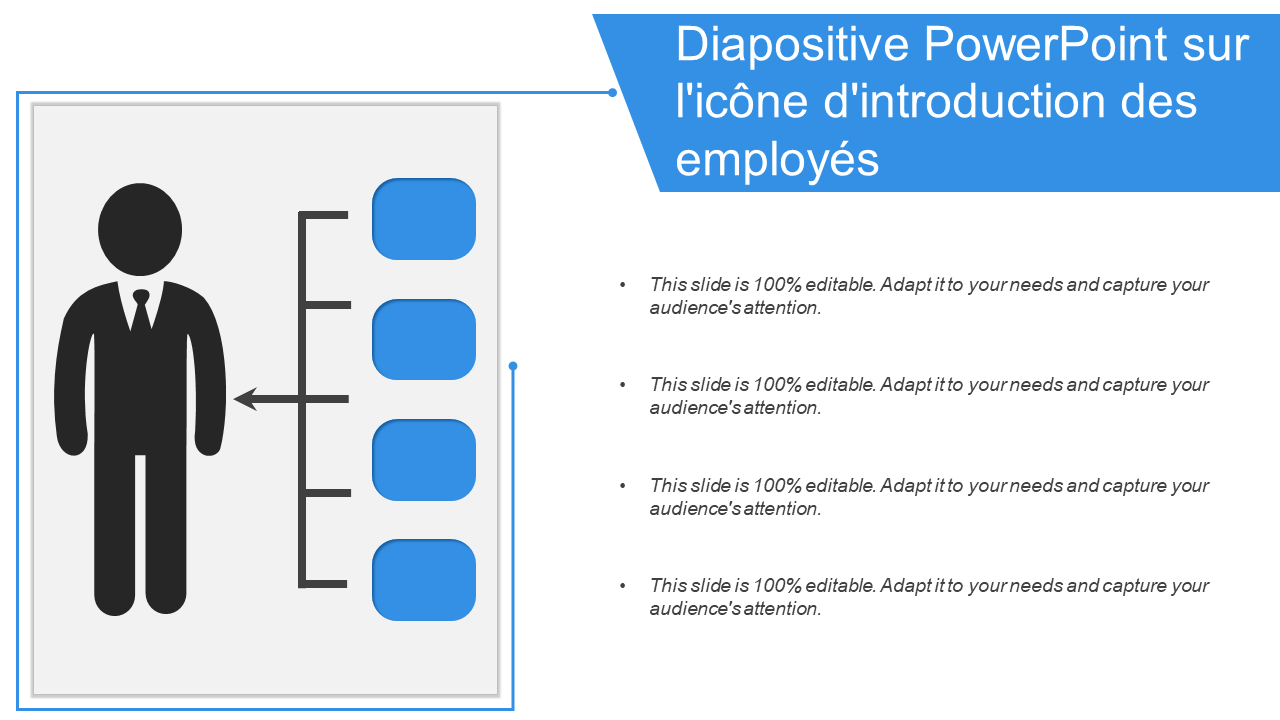 Diapositive PowerPoint de l'icône d'introduction des employés