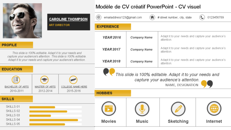 modèle de CV créatif CV visuel PowerPoint wd 