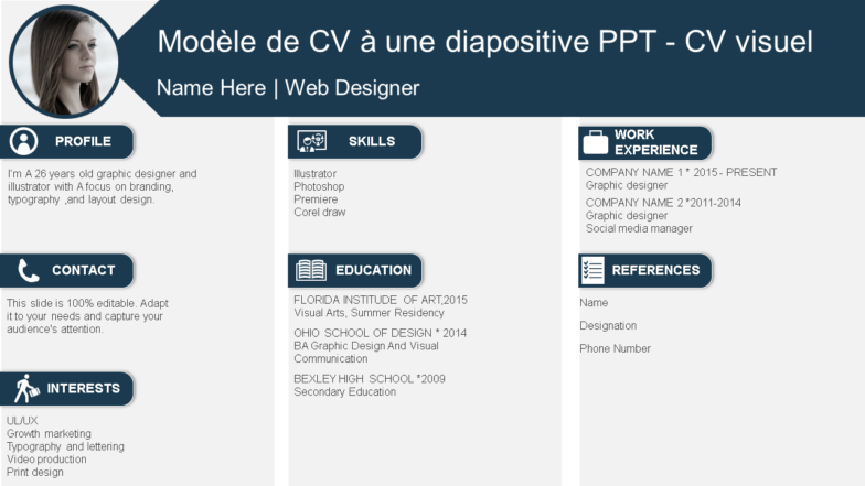 un modèle de CV de diapositive CV visuel ppt wd