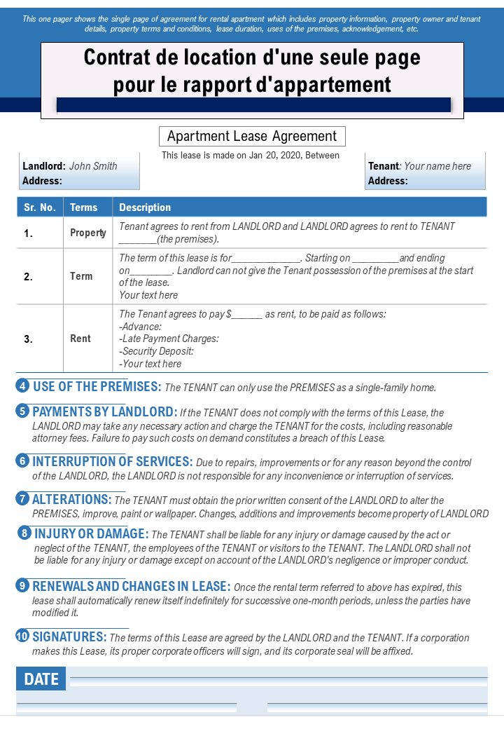 Contrat de location d'une page pour appartement rapport présentation rapport infographie ppt pdf document