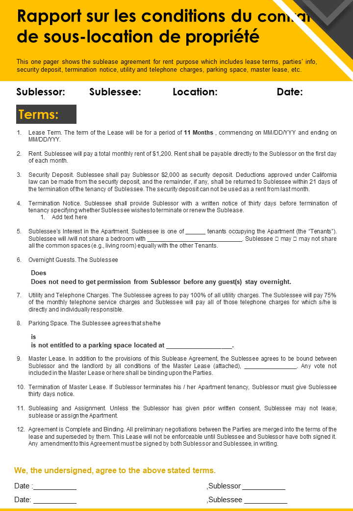 Contrat de sous-location de location rapport de sécurité rapport de présentation infographie document ppt pdf