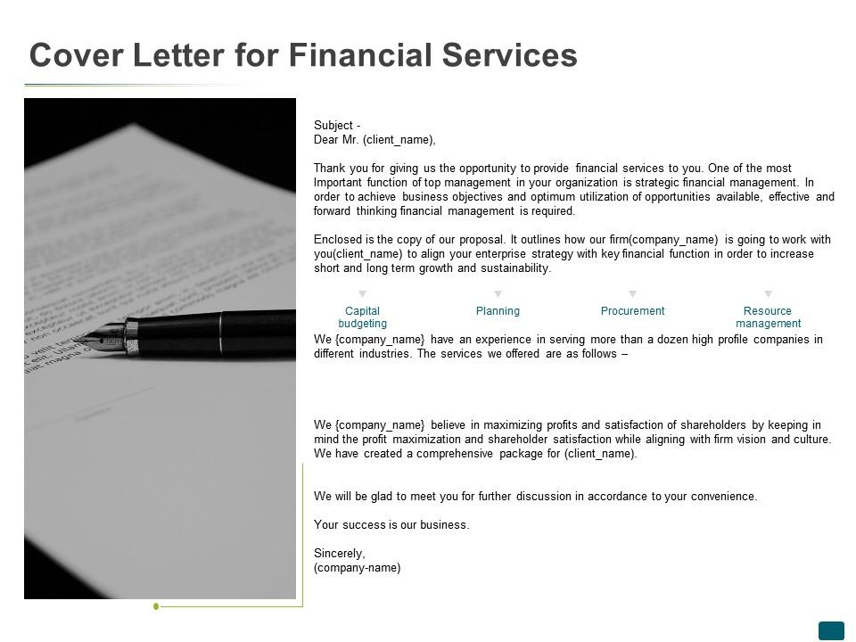 Cover Letter for Financial Services Agenda PowerPoint Presentation Outline Objects