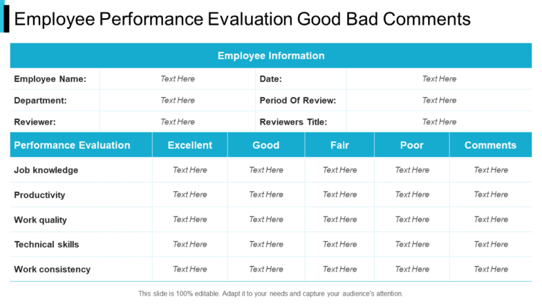 Employee Performance Evaluation Good Bad Comments PPT Template