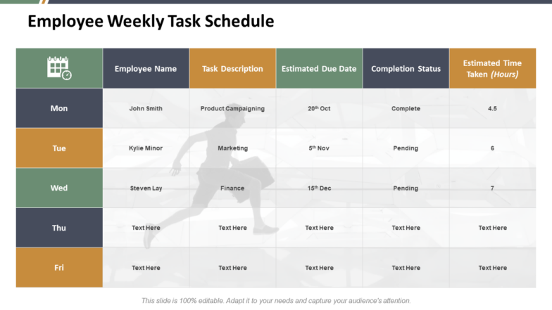 Employee Weekly Task Schedule PPT Template
