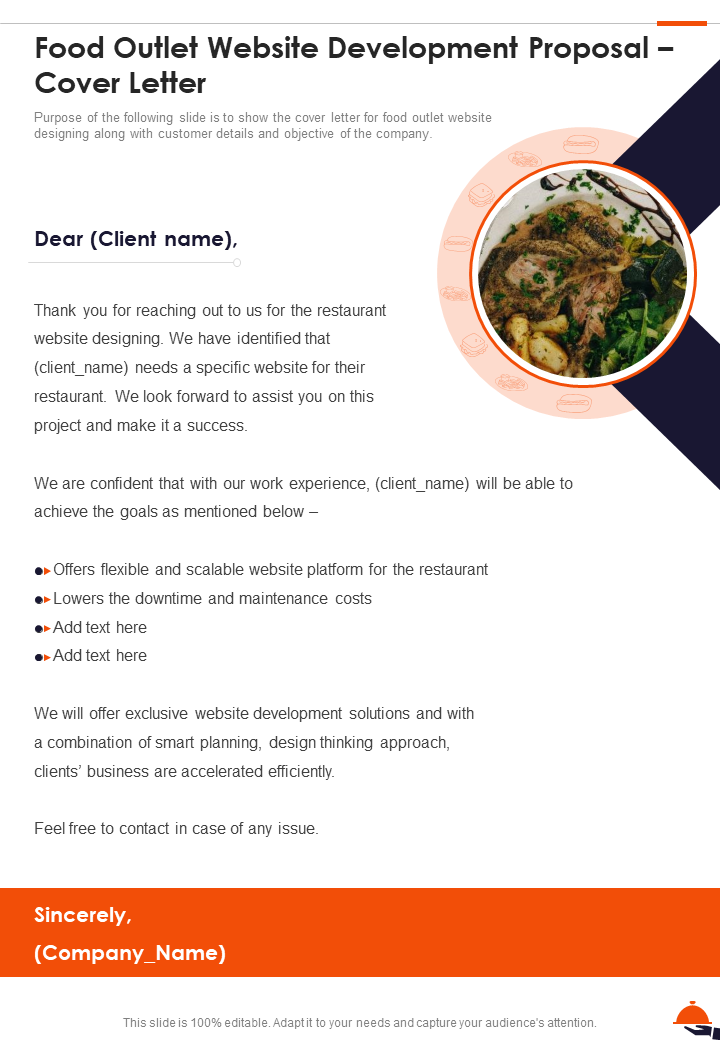 Food Outlet Website Development Proposal Cover Letter One-Pager Sample Example Document
