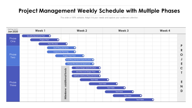 Project Management Weekly Schedule with Multiple Phases PPT Template