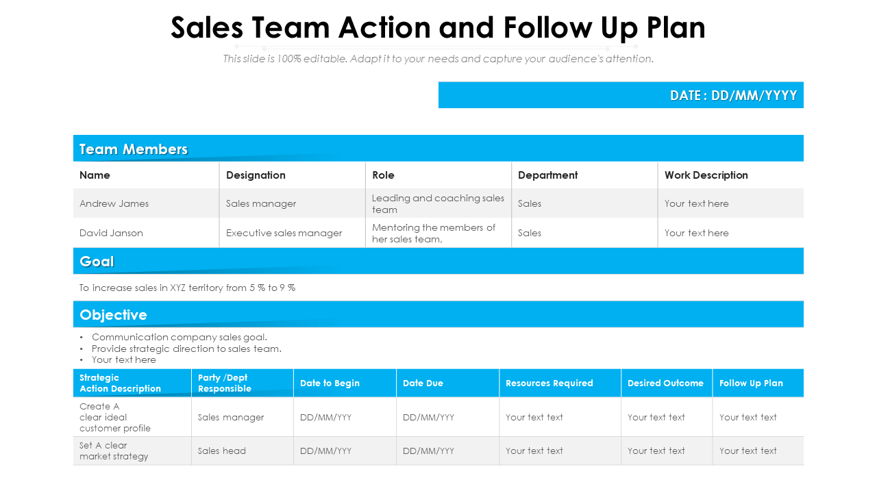 Team Action Plan Sample Template For Annual Sales Strategy