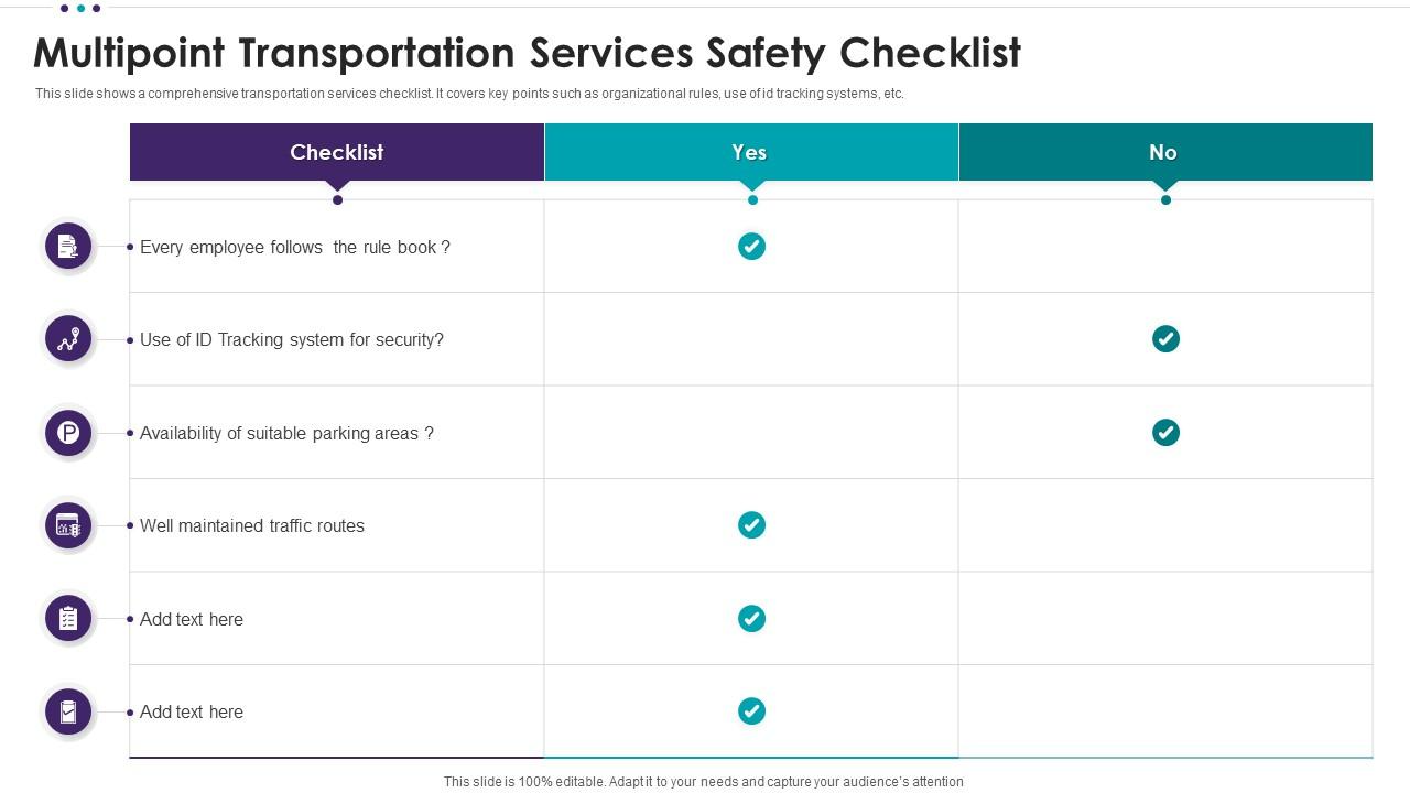 Transportation Services Safety Checklist PPT Layout