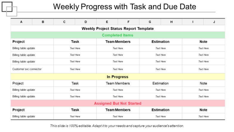 Weekly Progress with Task and Due Date PPT Template