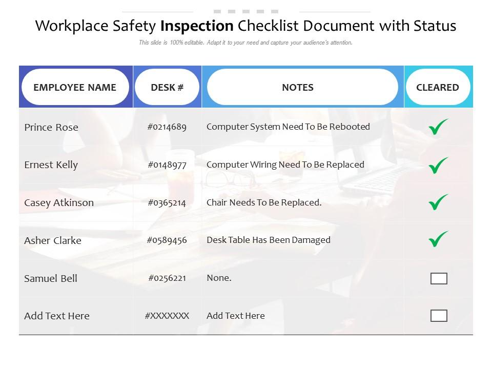 Workplace Safety Inspection Checklist PPT Template