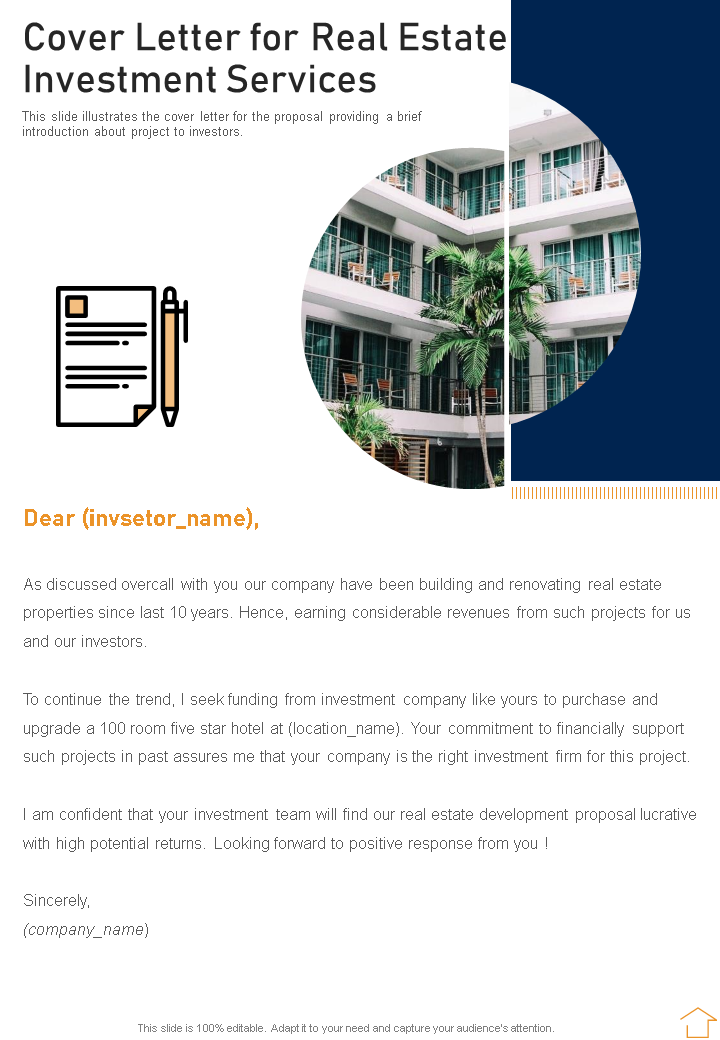 cover letter for real estate investment services one pager sample example document