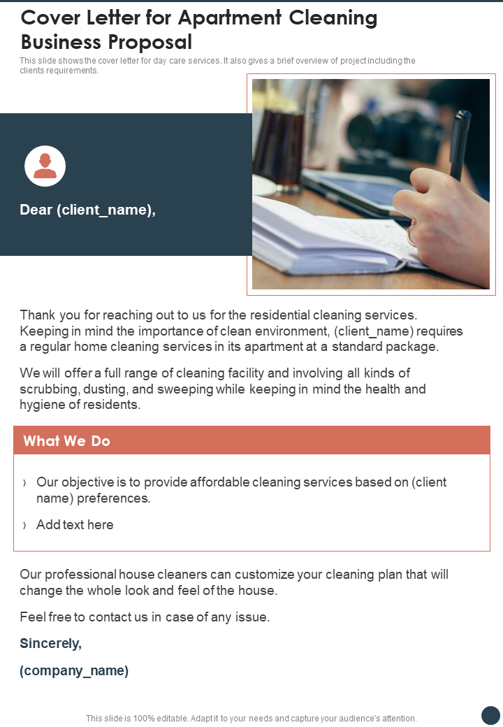 Cover Letter For Apartment Cleaning Business Proposal One Pager Sample Example Document