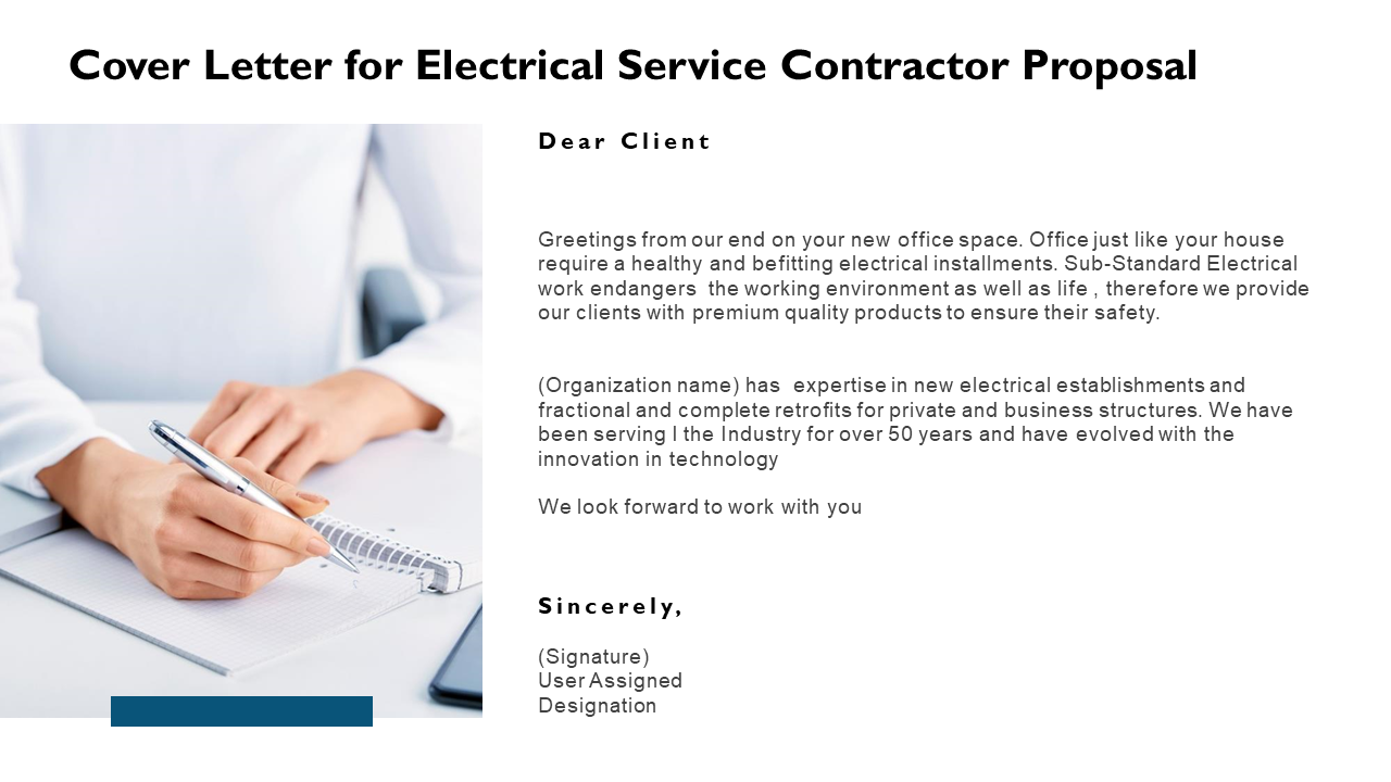 Cover letter for electrical service contractor proposal ppt slides