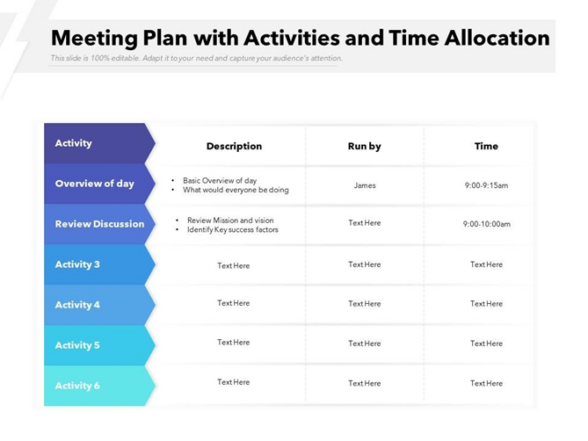 Meeting Plan with Activities and Time Allocation