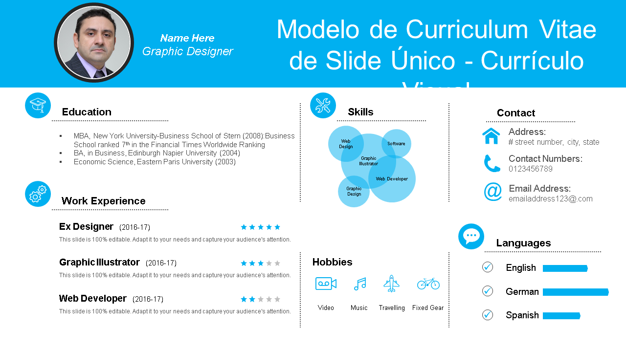 modelo de currículo de slide único currículo visual wd 