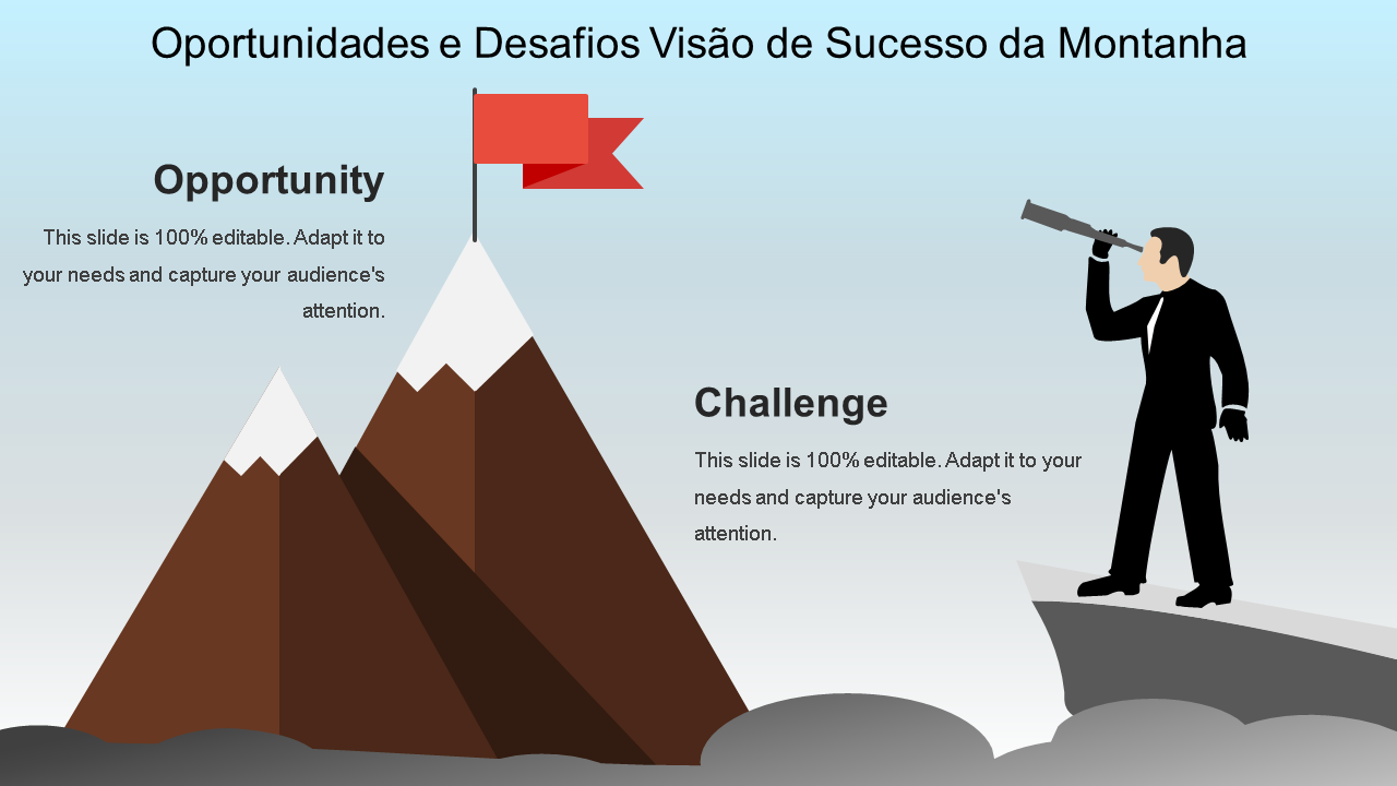 oportunidades e desafios modelo de deck de slides de visão de sucesso de montanha wd 