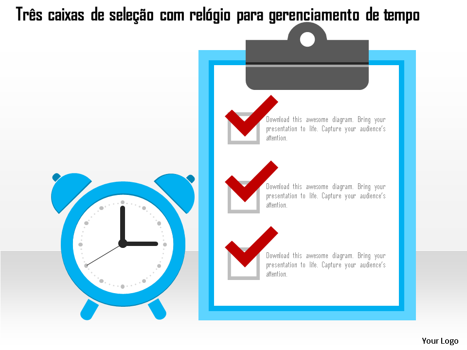 três caixas de seleção com relógio para gerenciamento de tempo design de powerpoint plano 