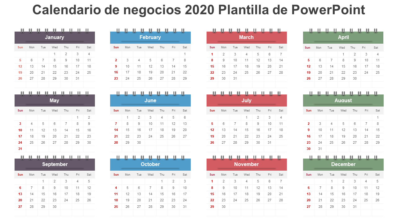 plantilla de powerpoint de calendario empresarial 2020 wd