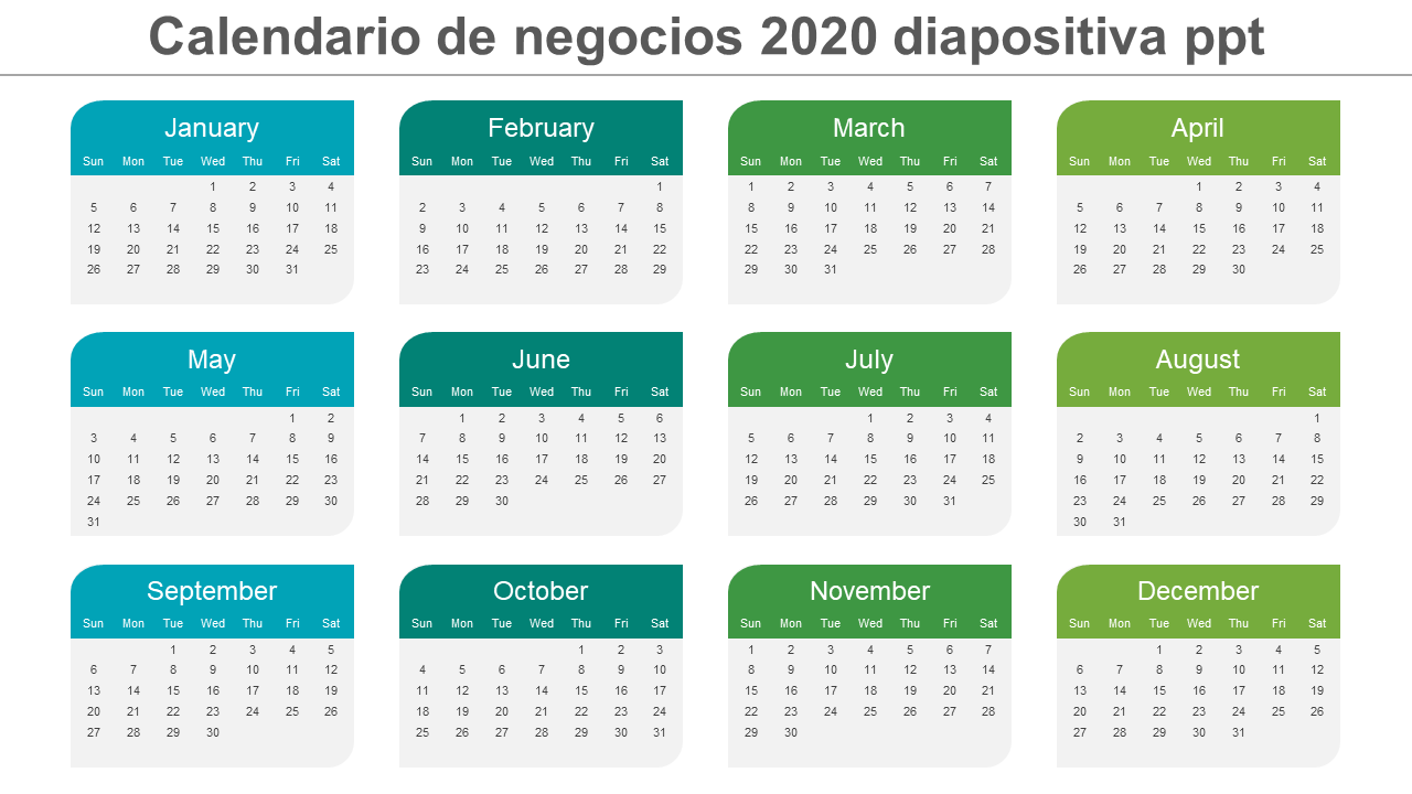 calendario de negocios 2020 ppt diapositiva wd