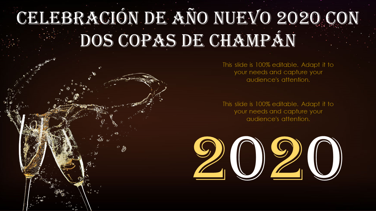 Celebración de año nuevo 2020 con dos copas de champán wd