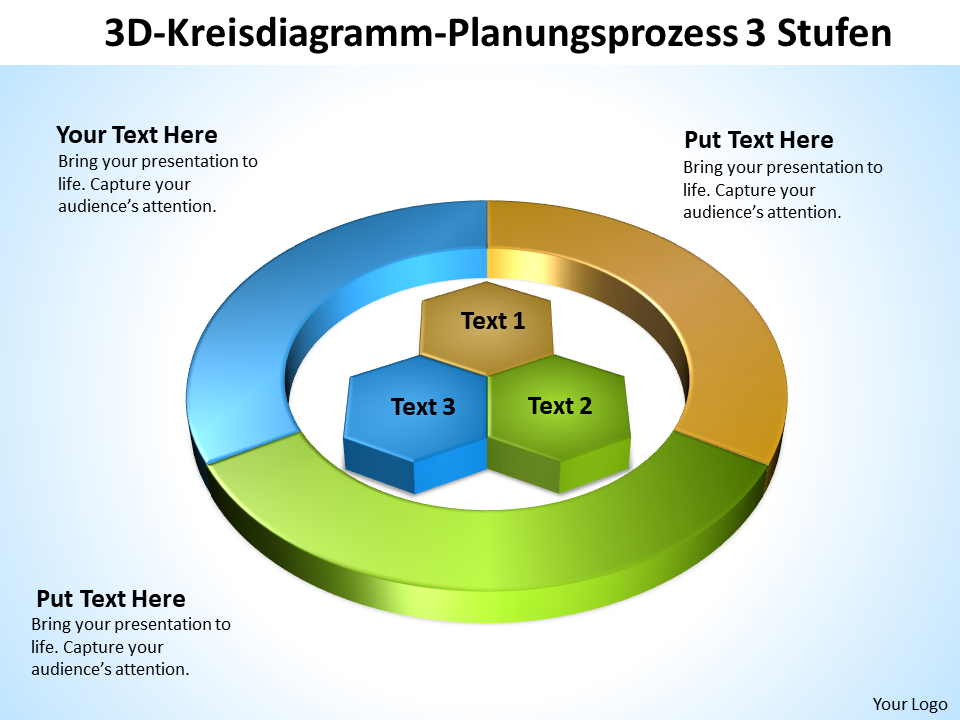 3D-Kreisdiagramm-Planungsprozess 3 Stufen 