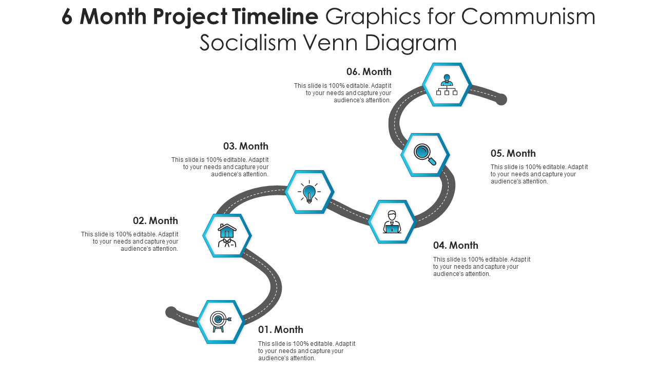 6 Month Project Timeline Graphics for Communism Socialism Venn Diagram PPT Template