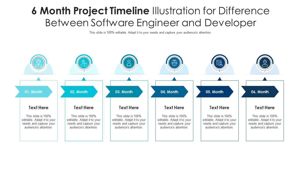 6 Month Project Timeline Illustration for Difference Between Software Engineer and Developer PPT Template