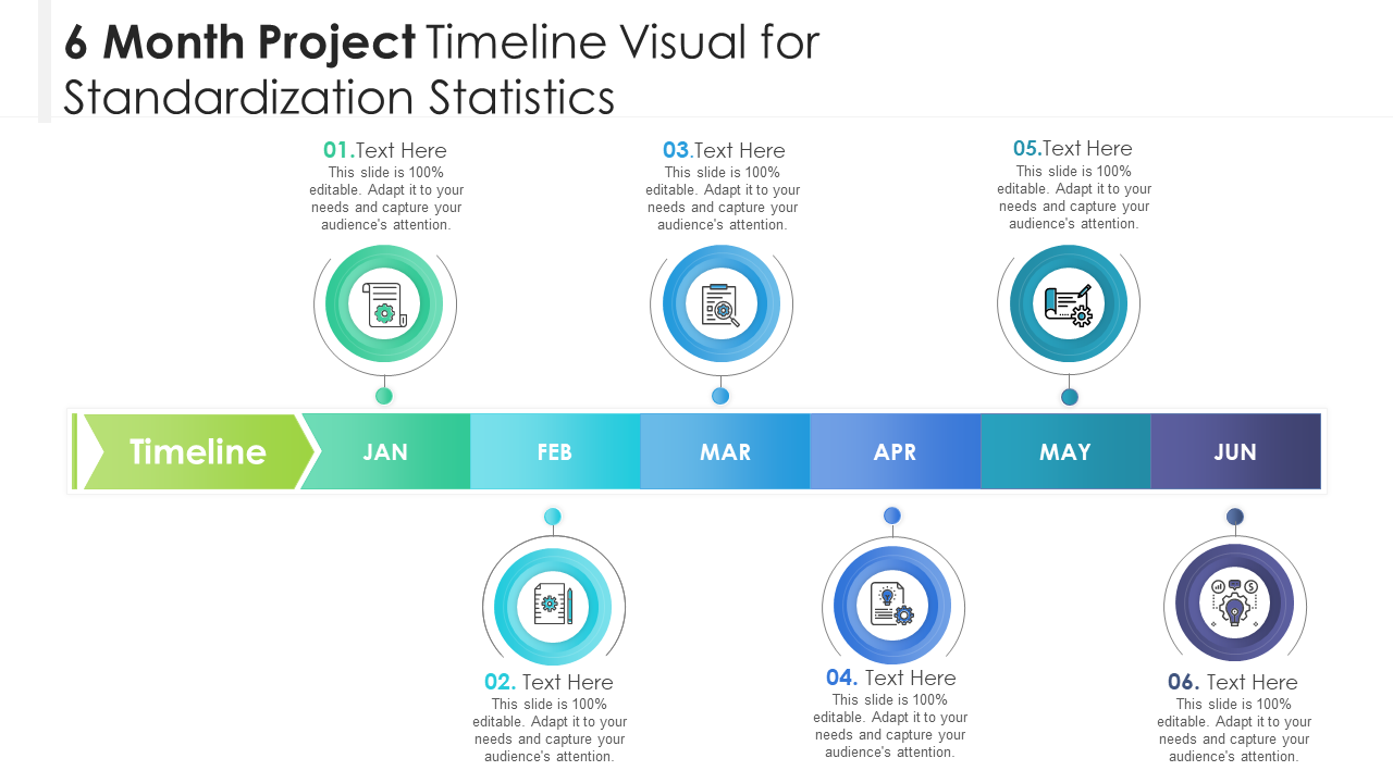 6 Month Project Timeline Visual for Standardization Statistics PPT Template