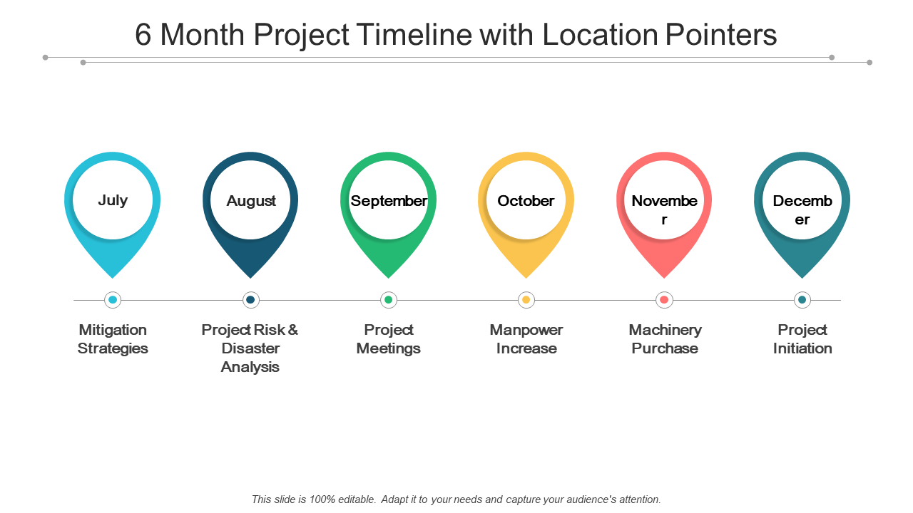 6 Month Project Timeline with Location Pointers PPT Template