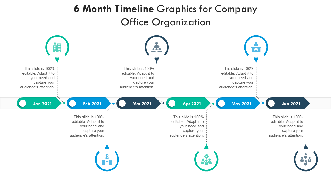 6 Month Timeline Graphics for Company Office Organization PPT Template