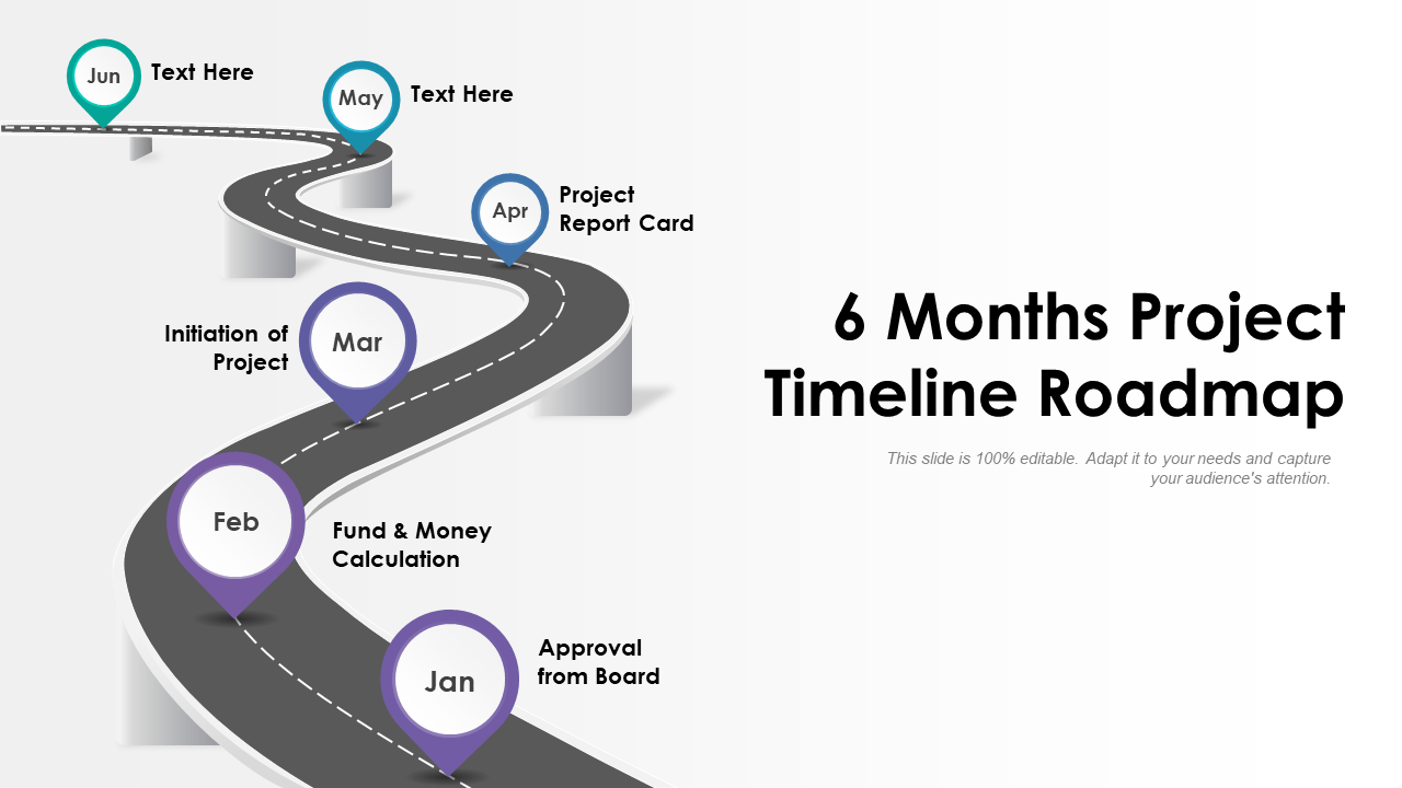 6 Months Project Timeline Roadmap PPT Template